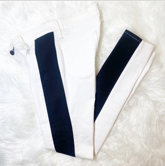 Rag & bone Mid-Rise Skinny Jeans in white with black tuxedo stripe Size 25 - Picture 7 of 14